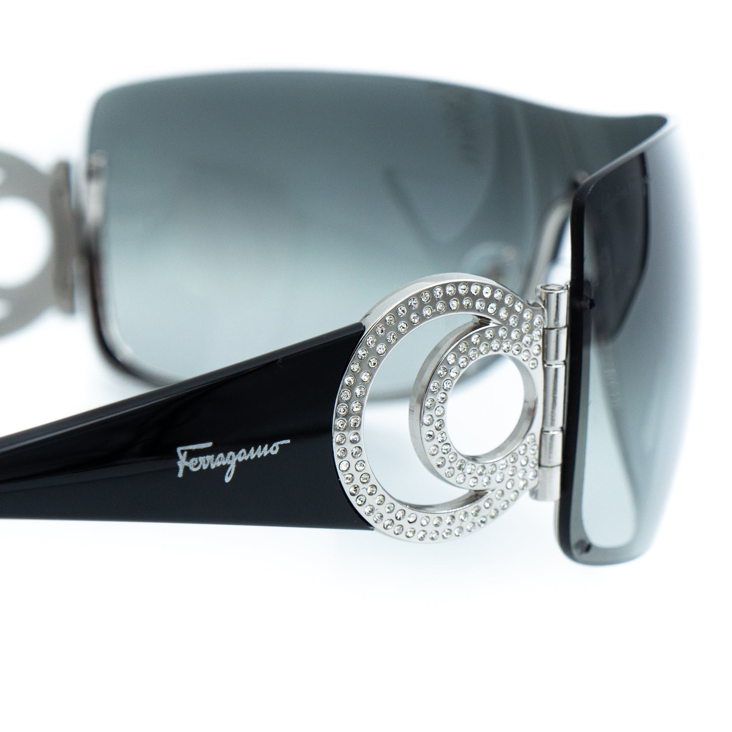 Salvatore Ferragamo 1139-B Black Shield Mask Sunglasses Vintage