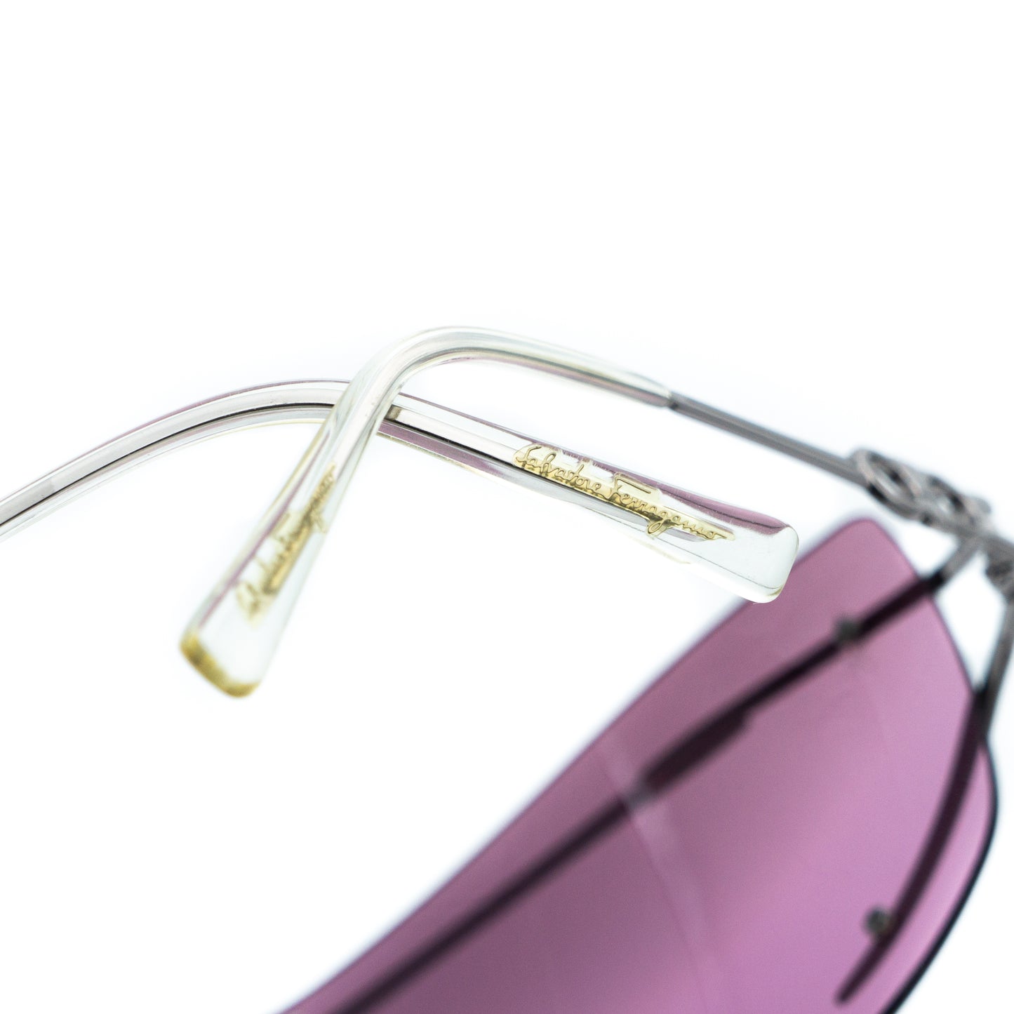 Salvatore Ferragamo 1061 Shield Purple Rimless Sunglasses Vintage