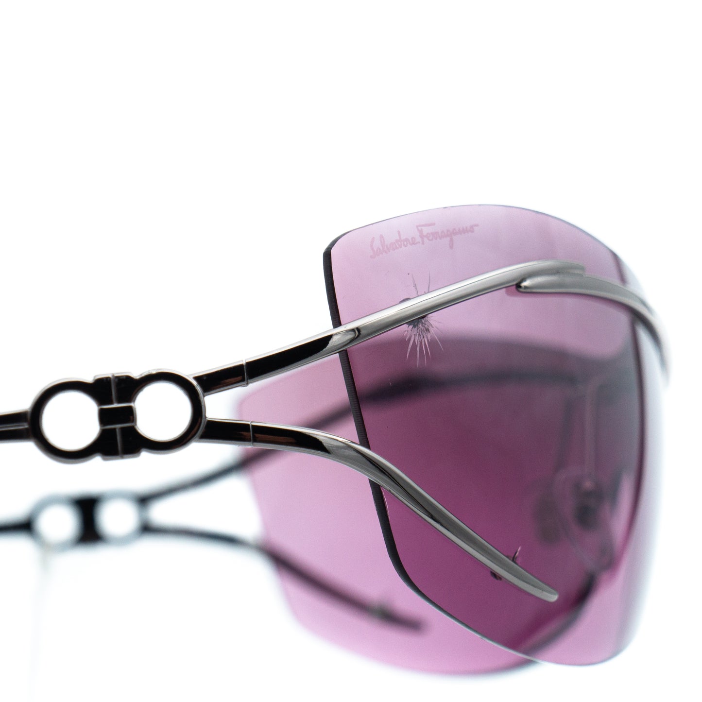 Salvatore Ferragamo 1061 Shield Purple Rimless Sunglasses Vintage