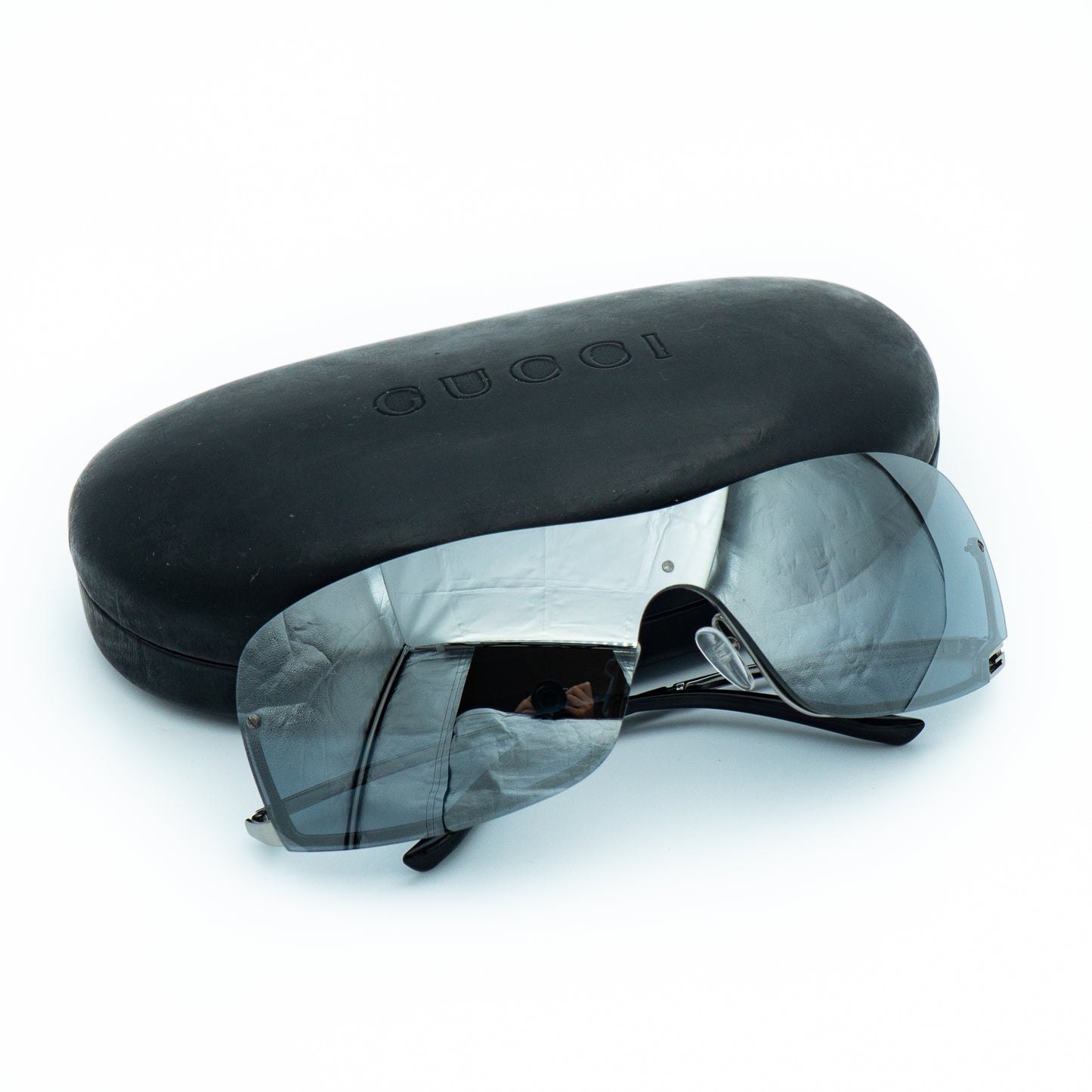 GUCCI GG 1690/S Silver Shield Rimless Sunglasses Vintage