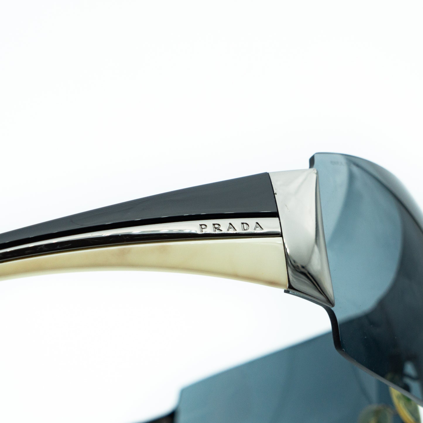 PRADA SPR54G Black Silver Shield Mask Sunglasses Vintage