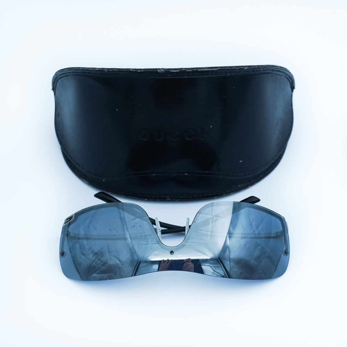 GUCCI GG 1690 Silver Shield Rimless Sunglasses Vintage