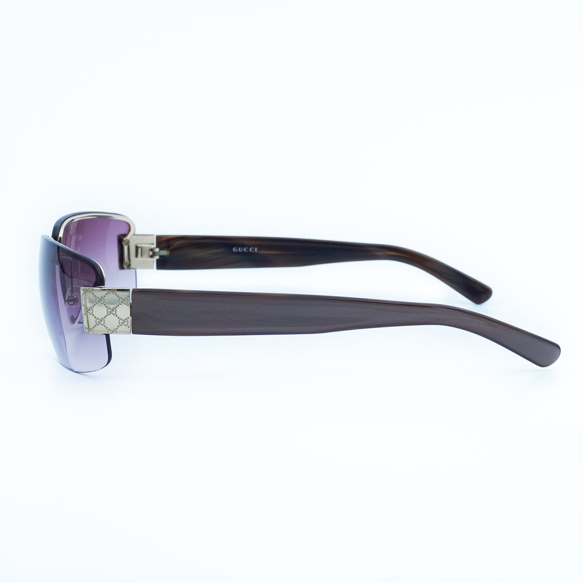 GUCCI GG 1797 Brown Gold Rimless Sunglasses Vintage