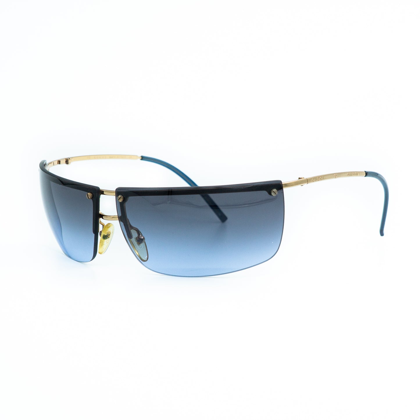GUCCI GG 2653 Rimless Shield Blue Gold Sunglasses Vintage