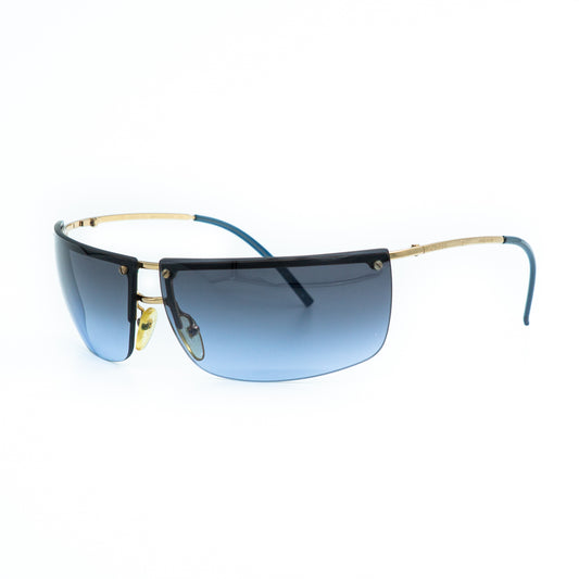 GUCCI GG 2653 Rimless Shield Blue Gold Sunglasses Vintage