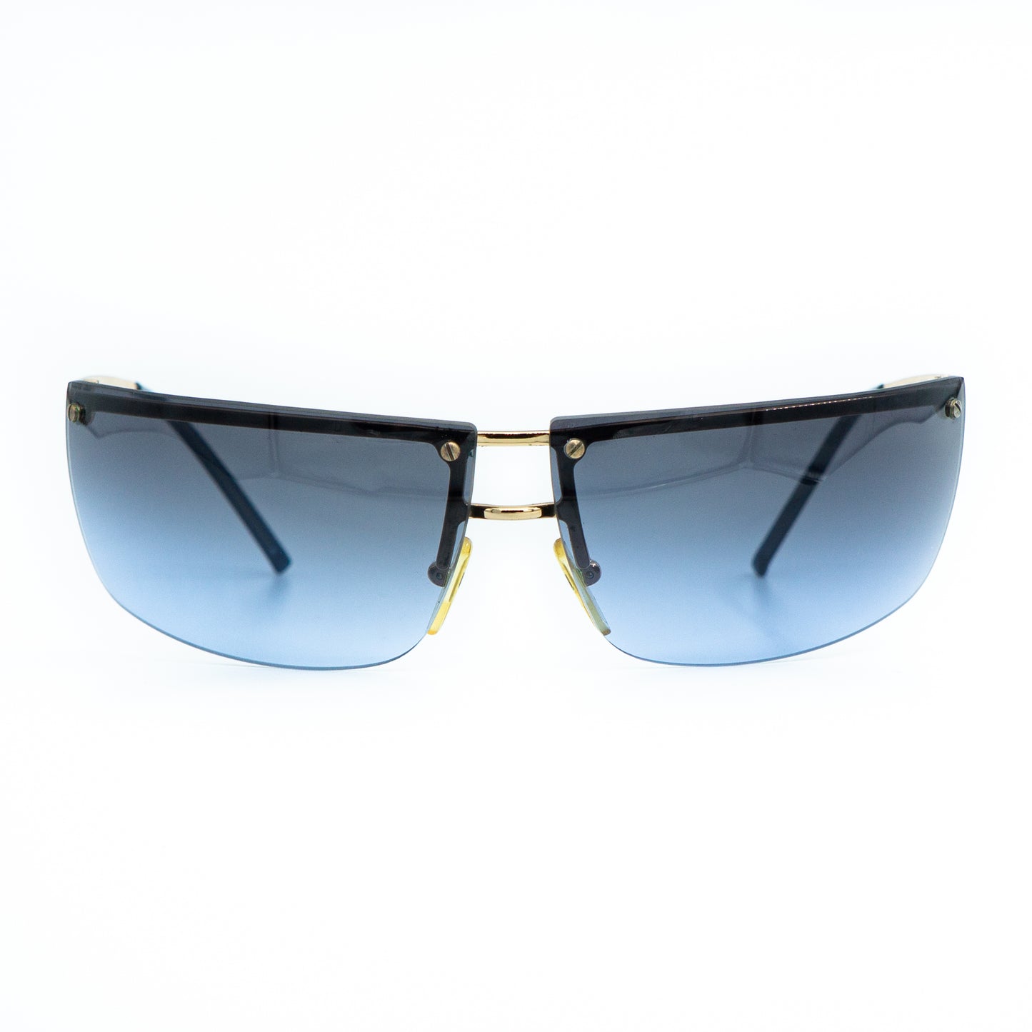 GUCCI GG 2653 Rimless Shield Blue Gold Sunglasses Vintage