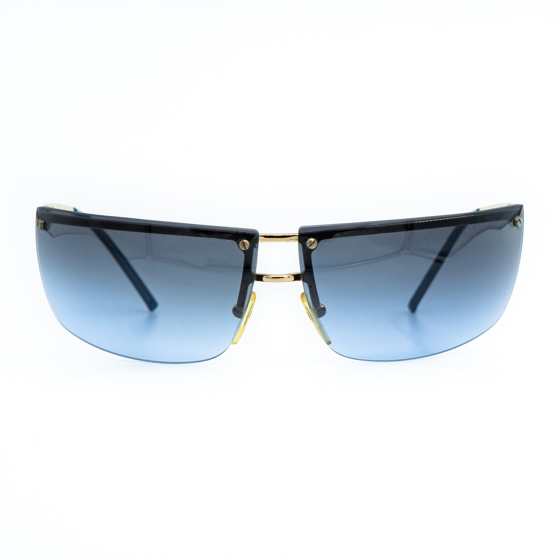 GUCCI GG 2653 Rimless Shield Blue Gold Sunglasses Vintage