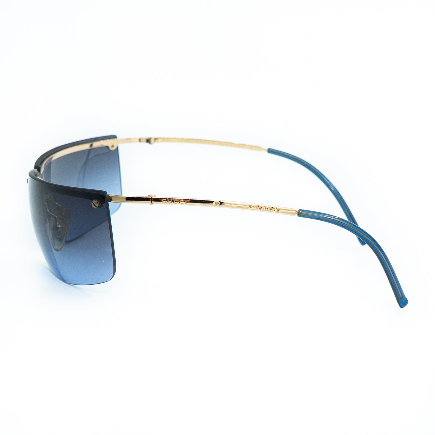 GUCCI GG 2653 Rimless Shield Blue Gold Sunglasses Vintage