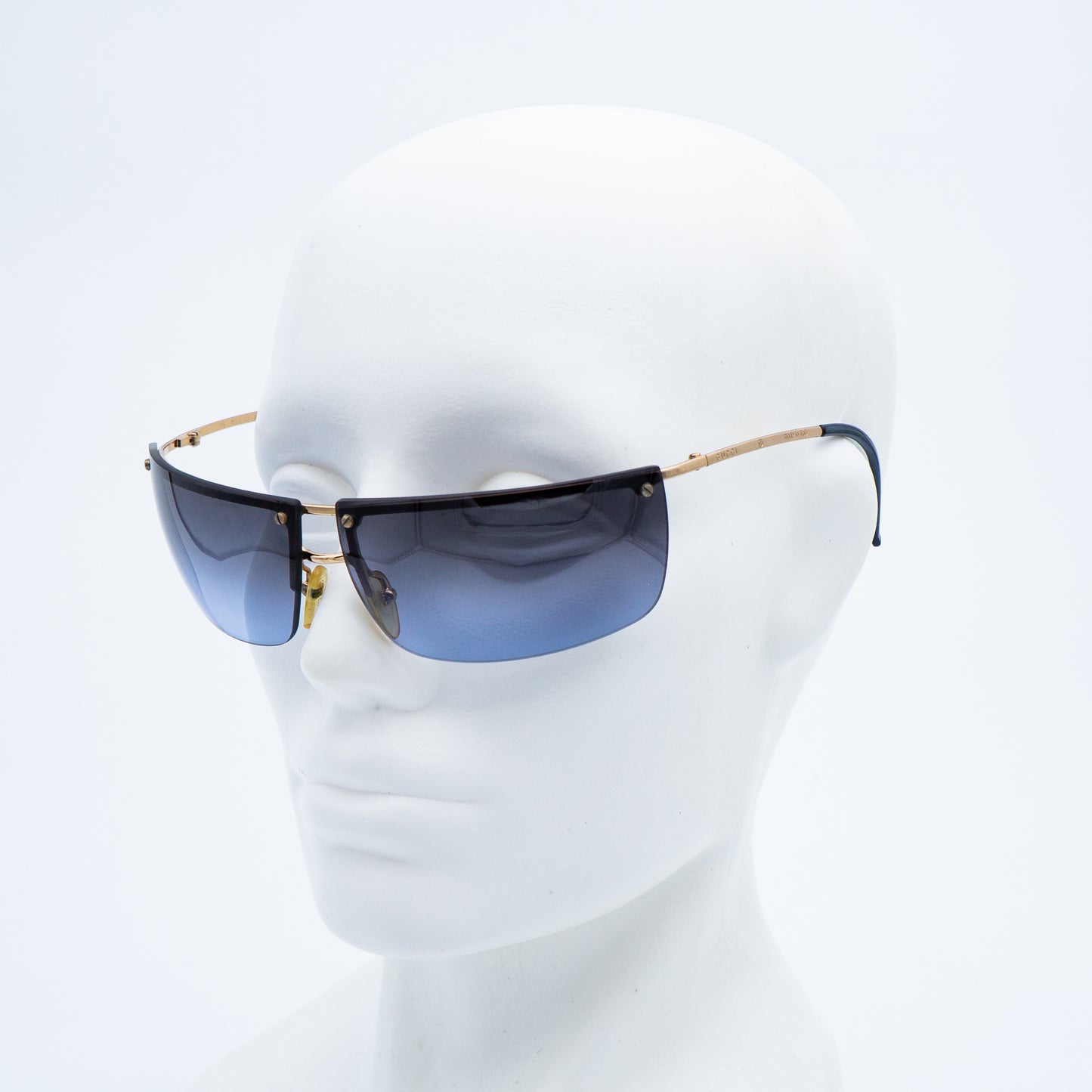 GUCCI GG 2653 Rimless Shield Blue Gold Sunglasses Vintage