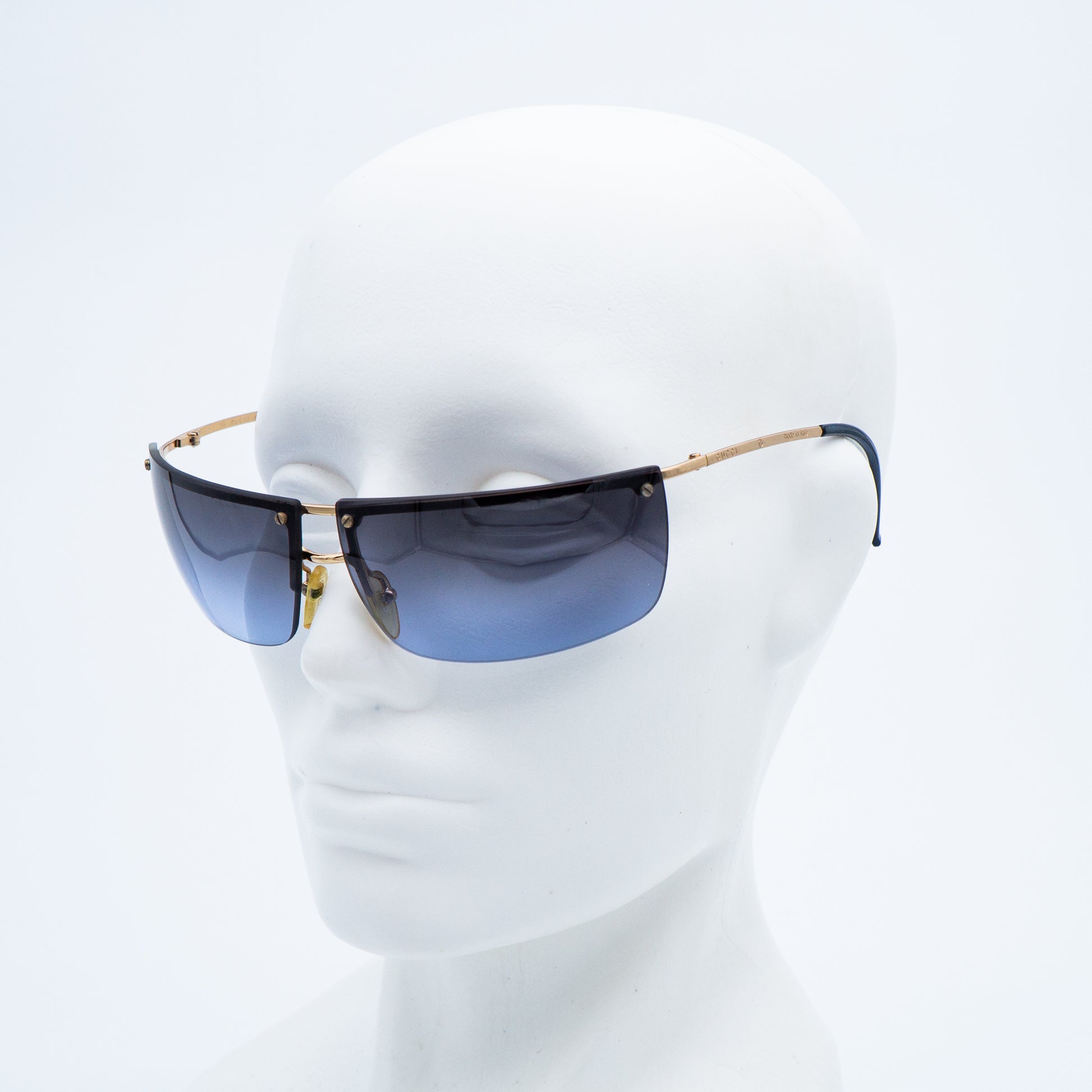 GUCCI GG 2653 Rimless Shield Blue Gold Sunglasses Vintage