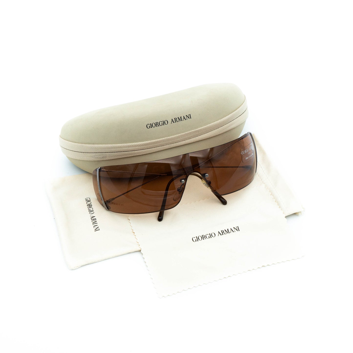 Giorgio Armani 1535 Shield Rimless Brown Sunglasses Vintage