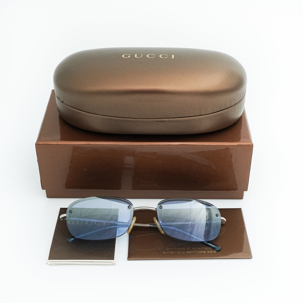 Gucci GG 1676 Blue Oval Rimless Sunglasses Vintage