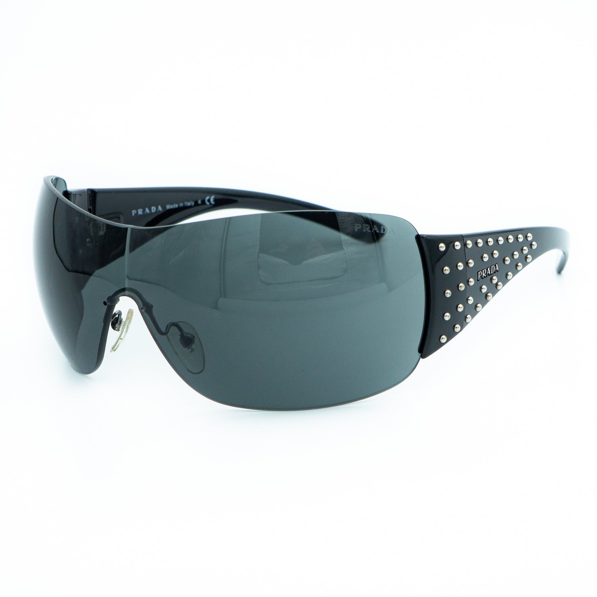 PRADA SPR29L Black Shield Oversized Mask Sunglasses Vintage