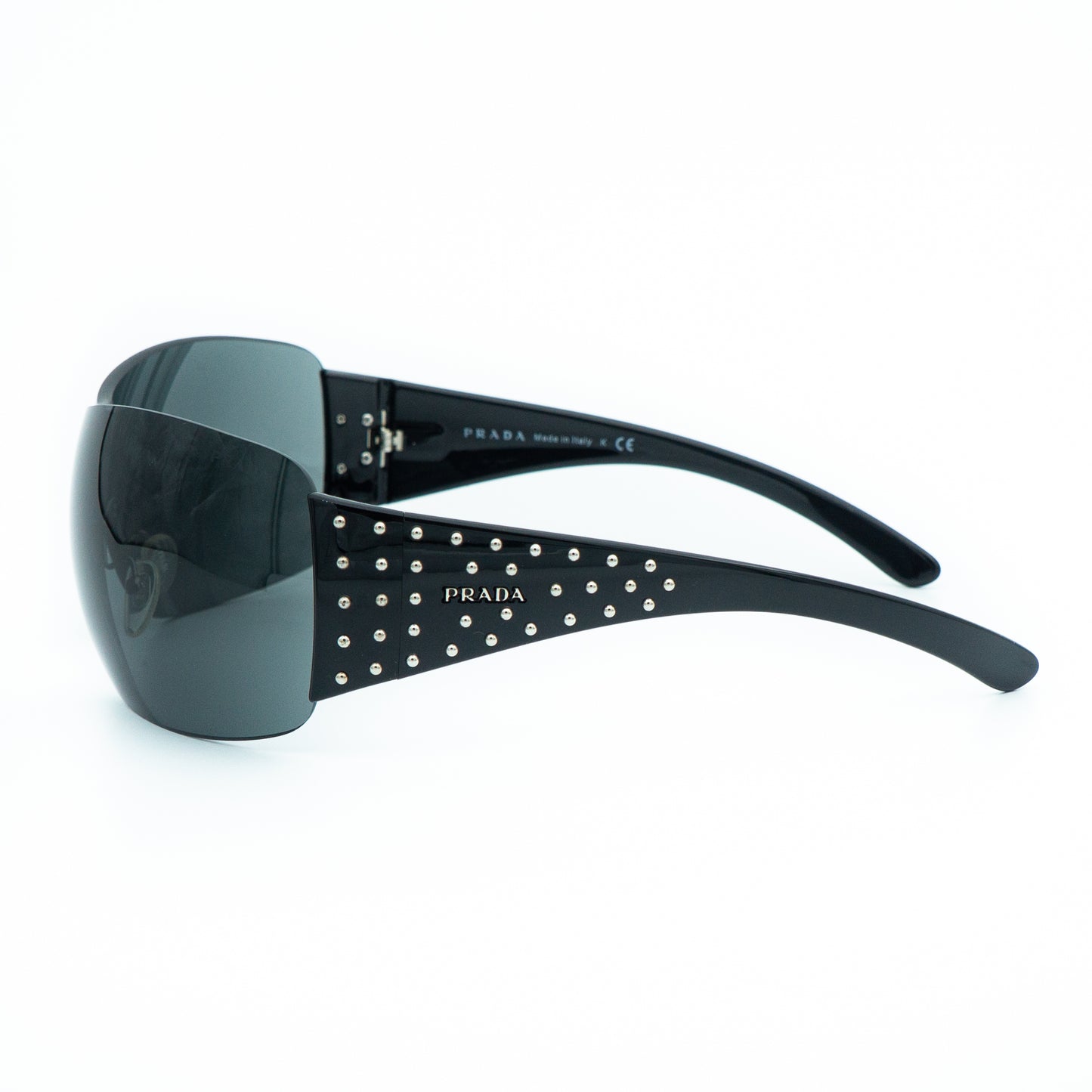 PRADA SPR29L Black Shield Oversized Mask Sunglasses Vintage