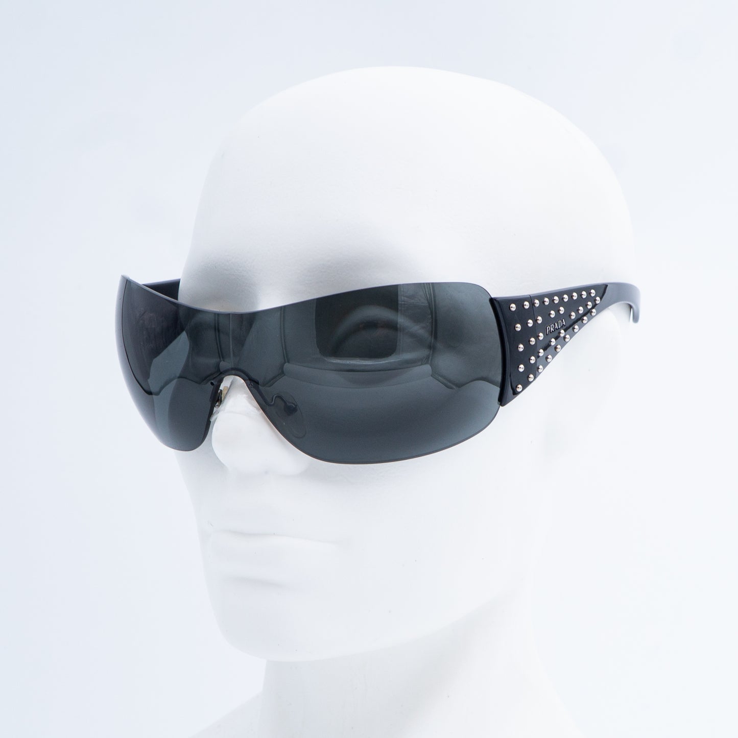 PRADA SPR29L Black Shield Oversized Mask Sunglasses Vintage