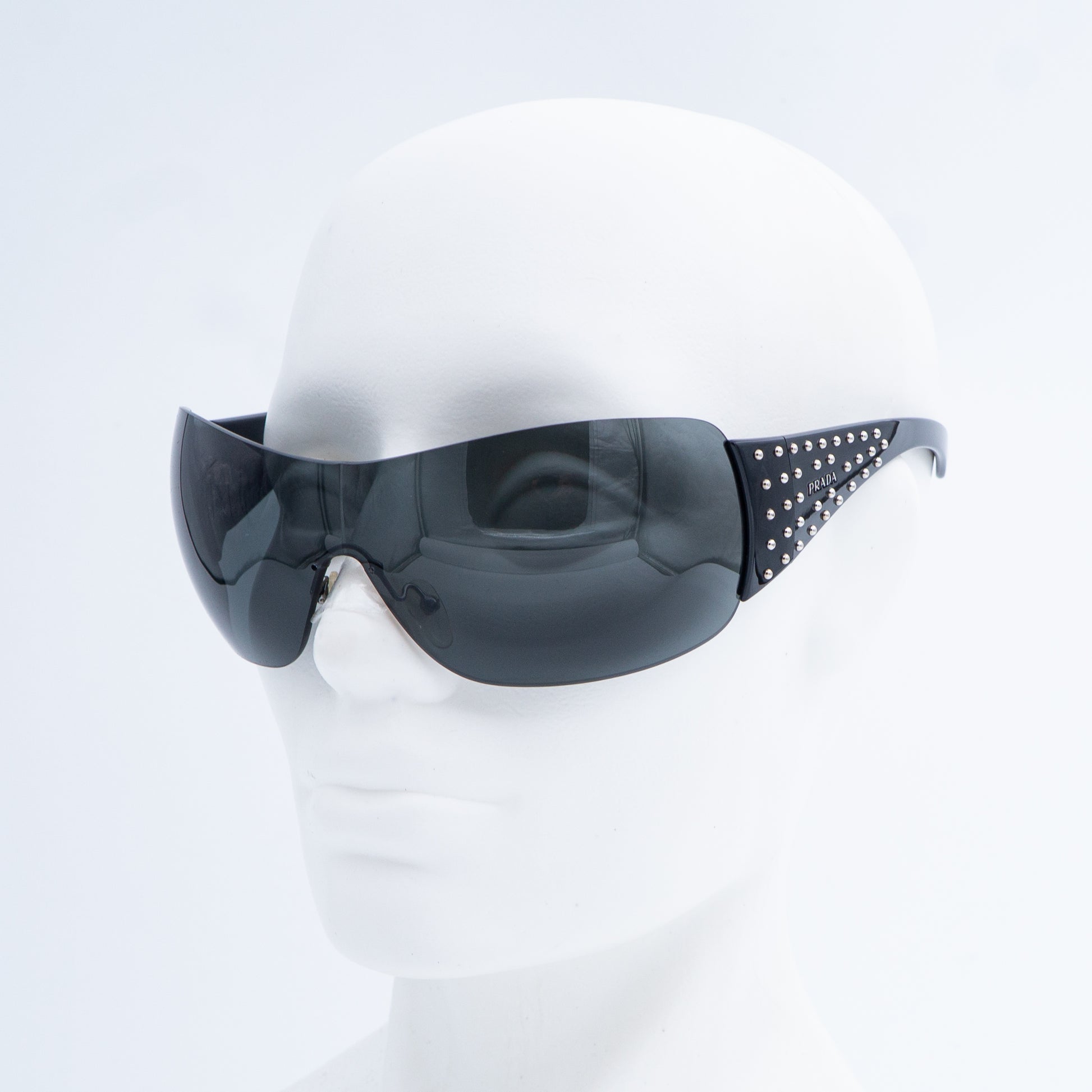 PRADA SPR29L Black Shield Oversized Mask Sunglasses Vintage