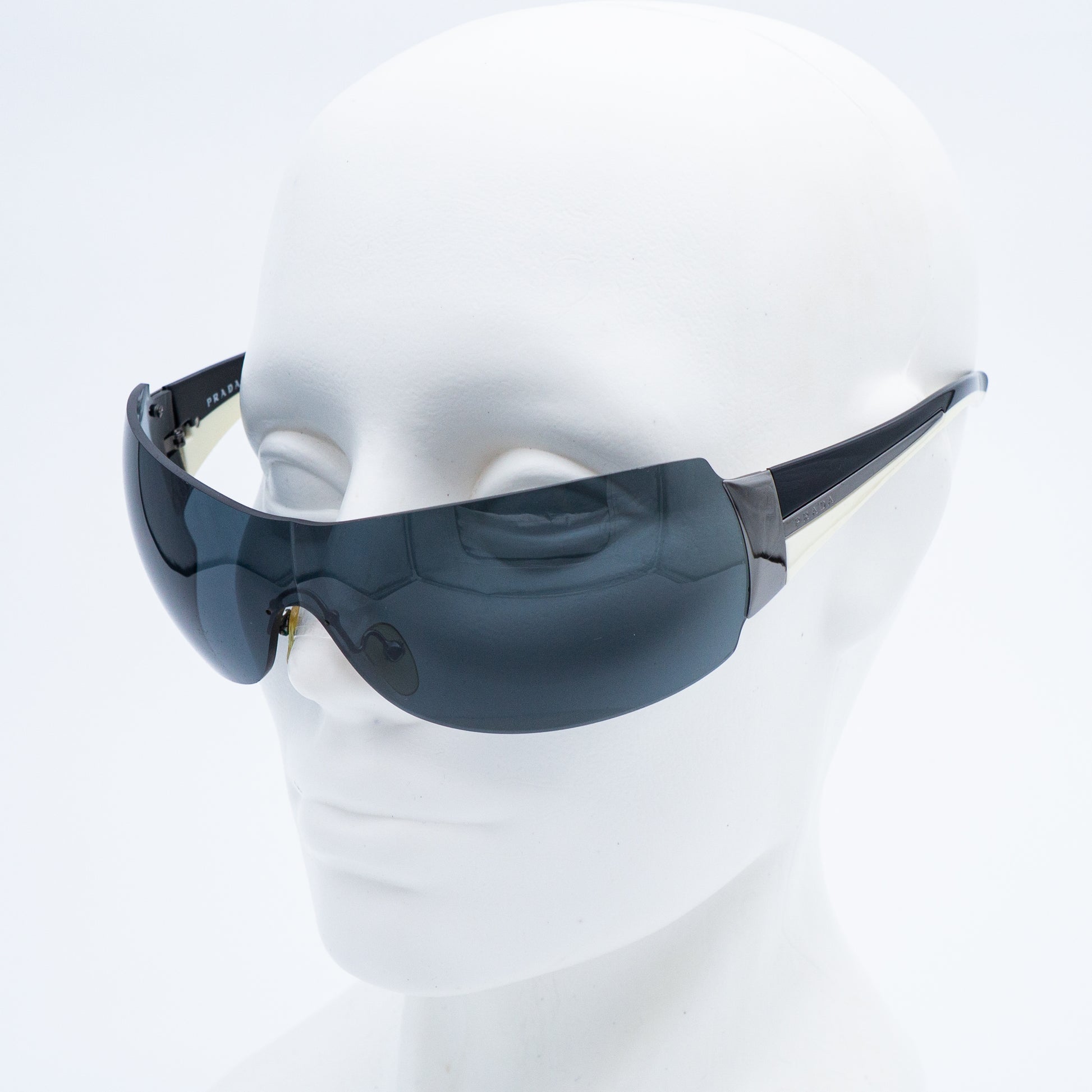PRADA SPR54G Black Silver Shield Mask Sunglasses Vintage