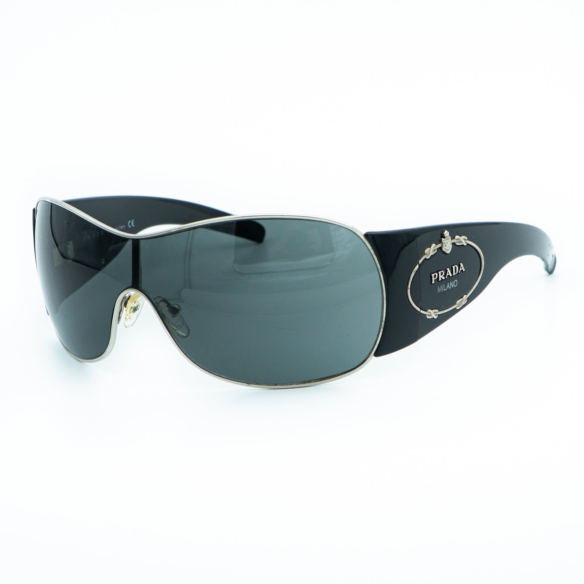 PRADA SPR 58I Black Shield Mask Oversized Sunglasses Vintage