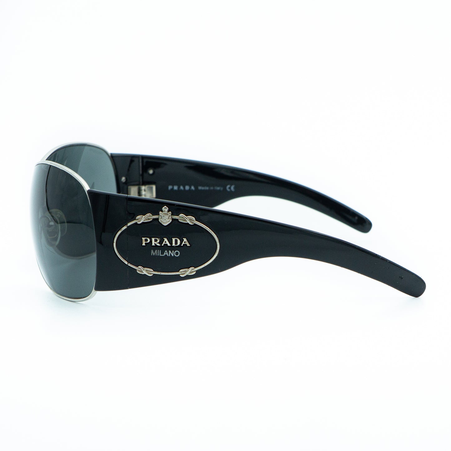 PRADA SPR 58I Black Shield Mask Oversized Sunglasses Vintage