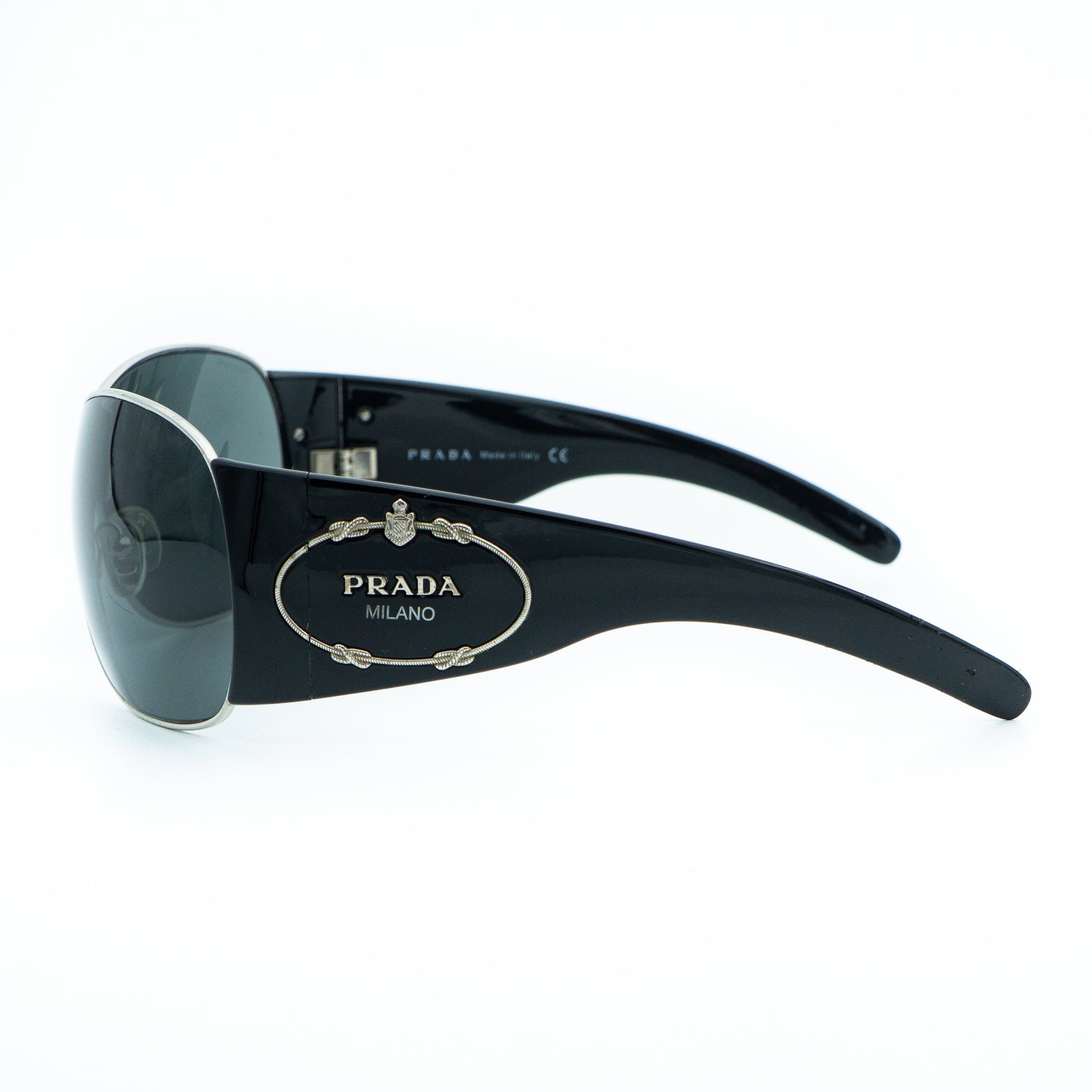 PRADA SPR 58I Black Shield Mask Oversized Sunglasses Vintage