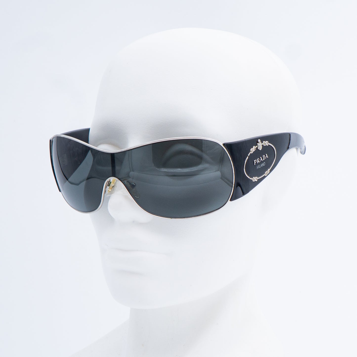 PRADA SPR 58I Black Shield Mask Oversized Sunglasses Vintage