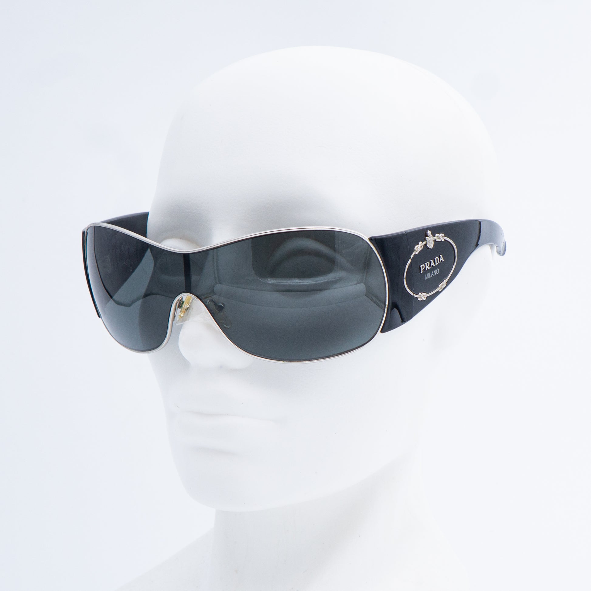 PRADA SPR 58I Black Shield Mask Oversized Sunglasses Vintage