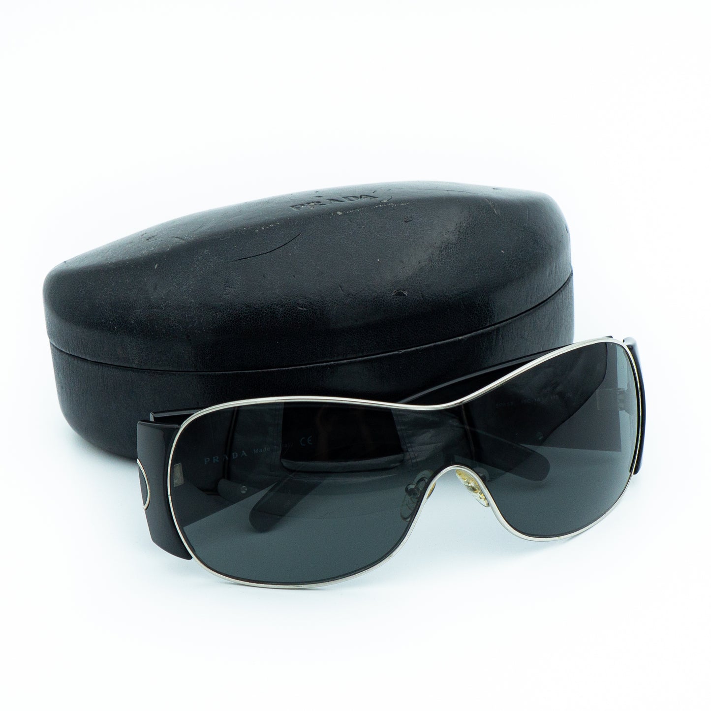 PRADA SPR 58I Black Shield Mask Oversized Sunglasses Vintage