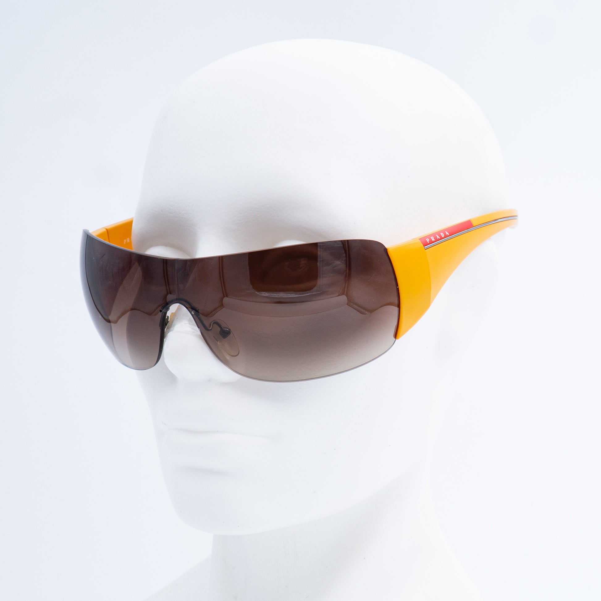 PRADA SPS02L Shield Mask Oversized Yellow Sunglasses Vintage