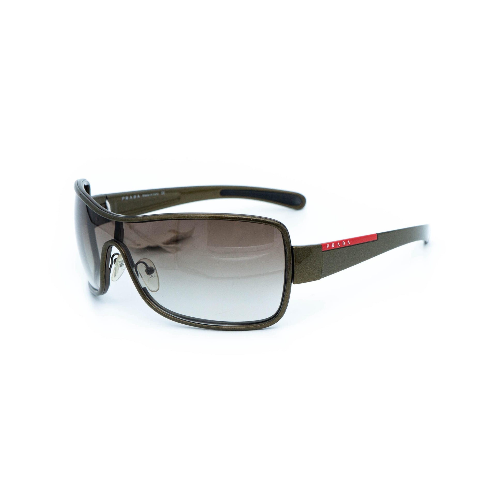 PRADA SPS 55G green khaki shield mask vintage sunglasses