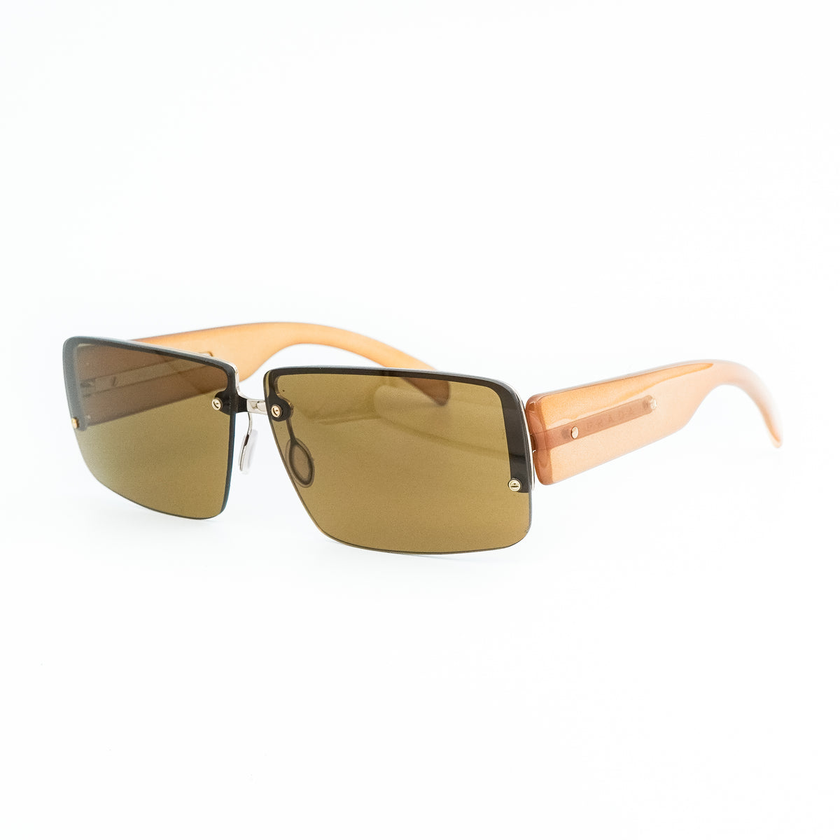 Prada SPR 58B Brown Rimless Sunglasses Vintage