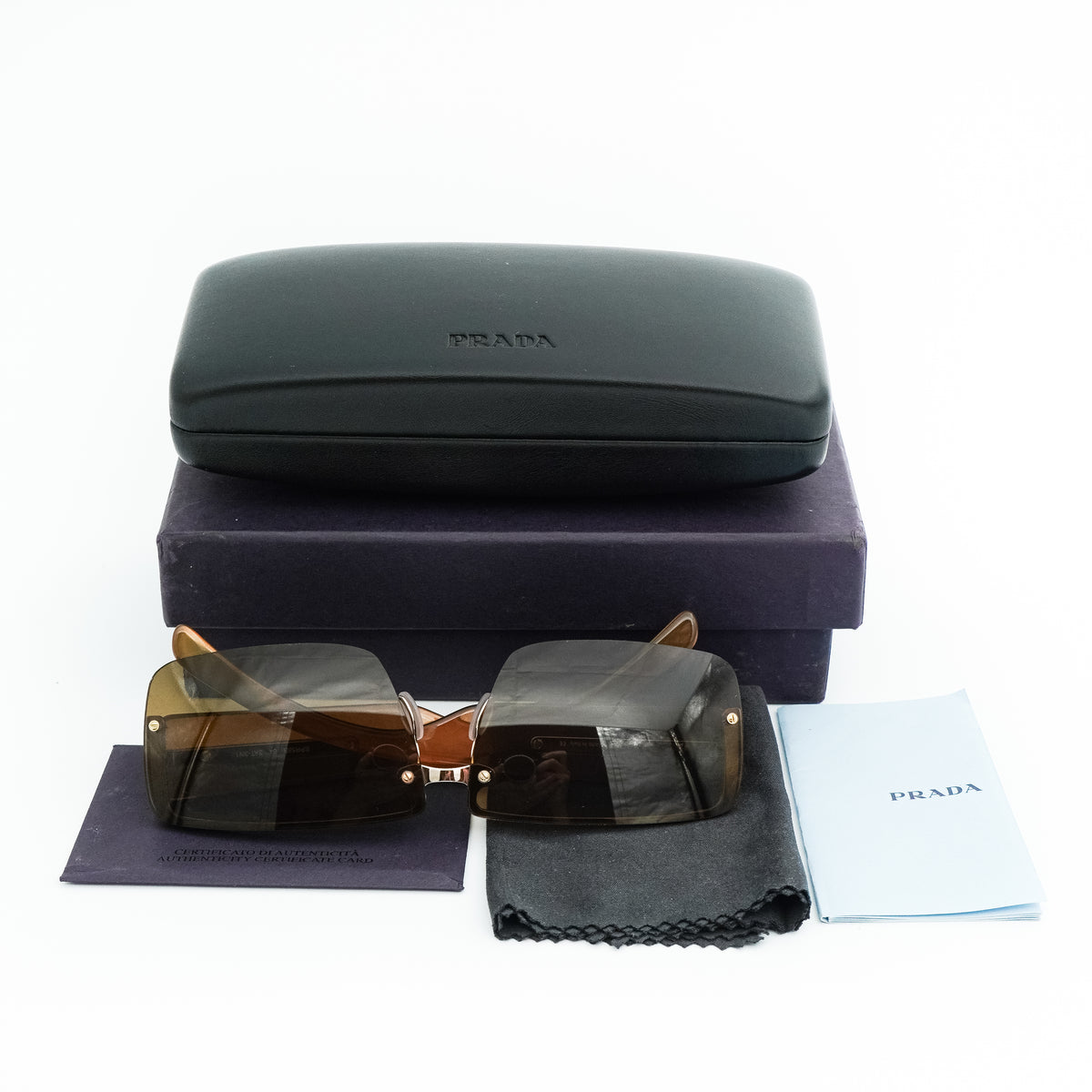 Prada SPR 58B Brown Rimless Sunglasses Vintage