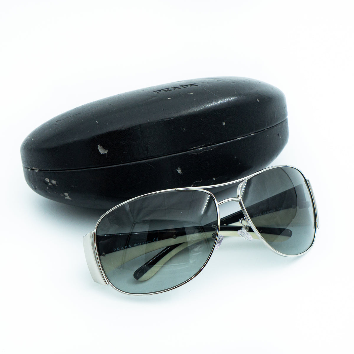 Prada SPR 75G Aviator Black White Sunglasses Vintage