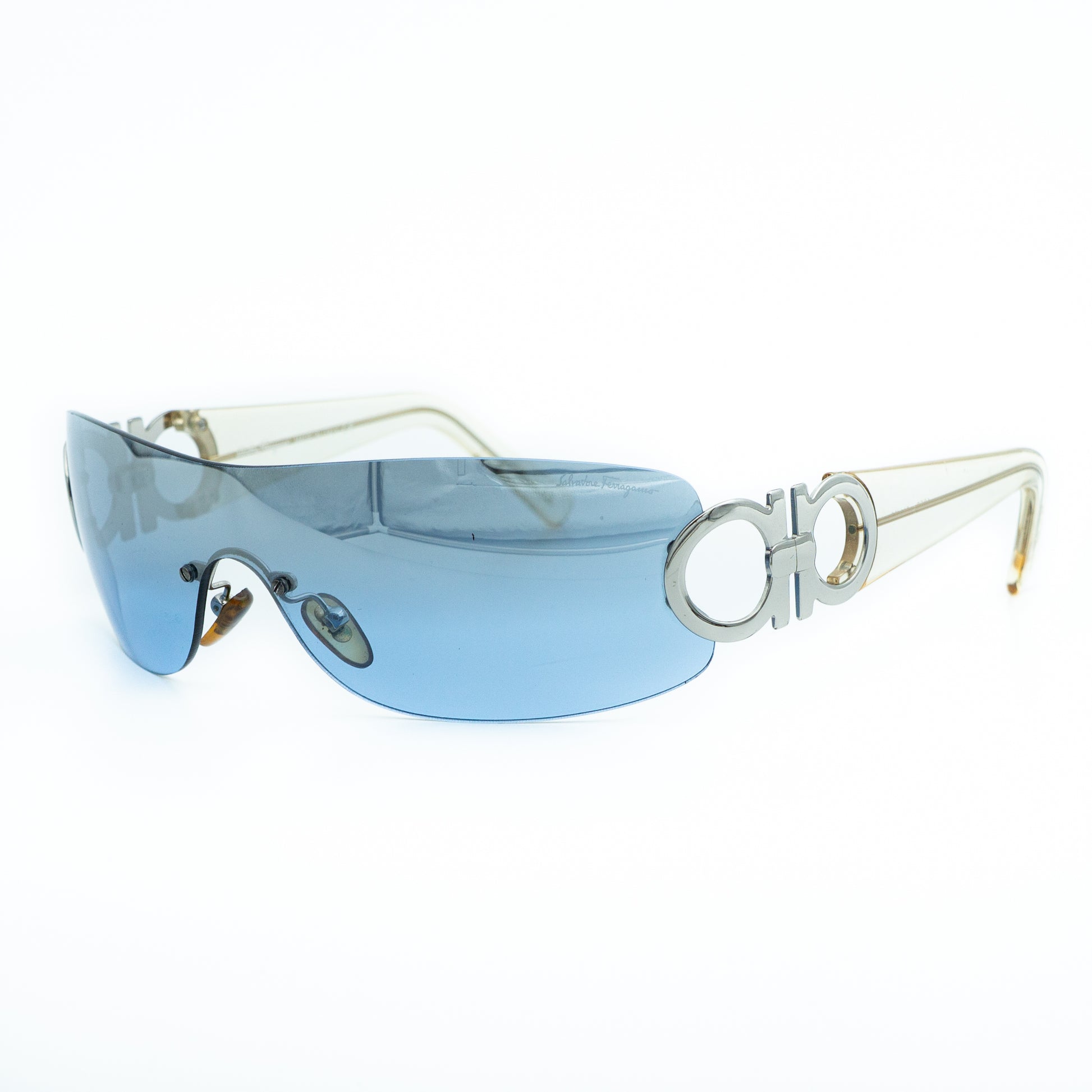 Salvatore Ferragamo 1058 Blue Shield Sunglasses Vintage