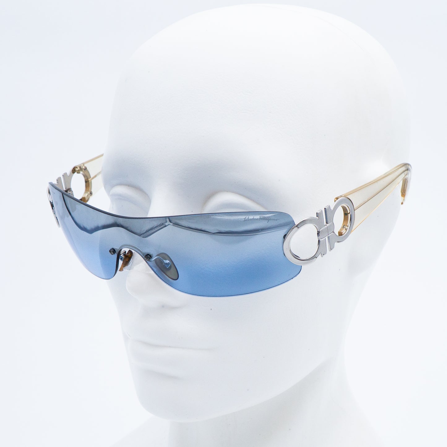 Salvatore Ferragamo 1058 Blue Shield Sunglasses Vintage