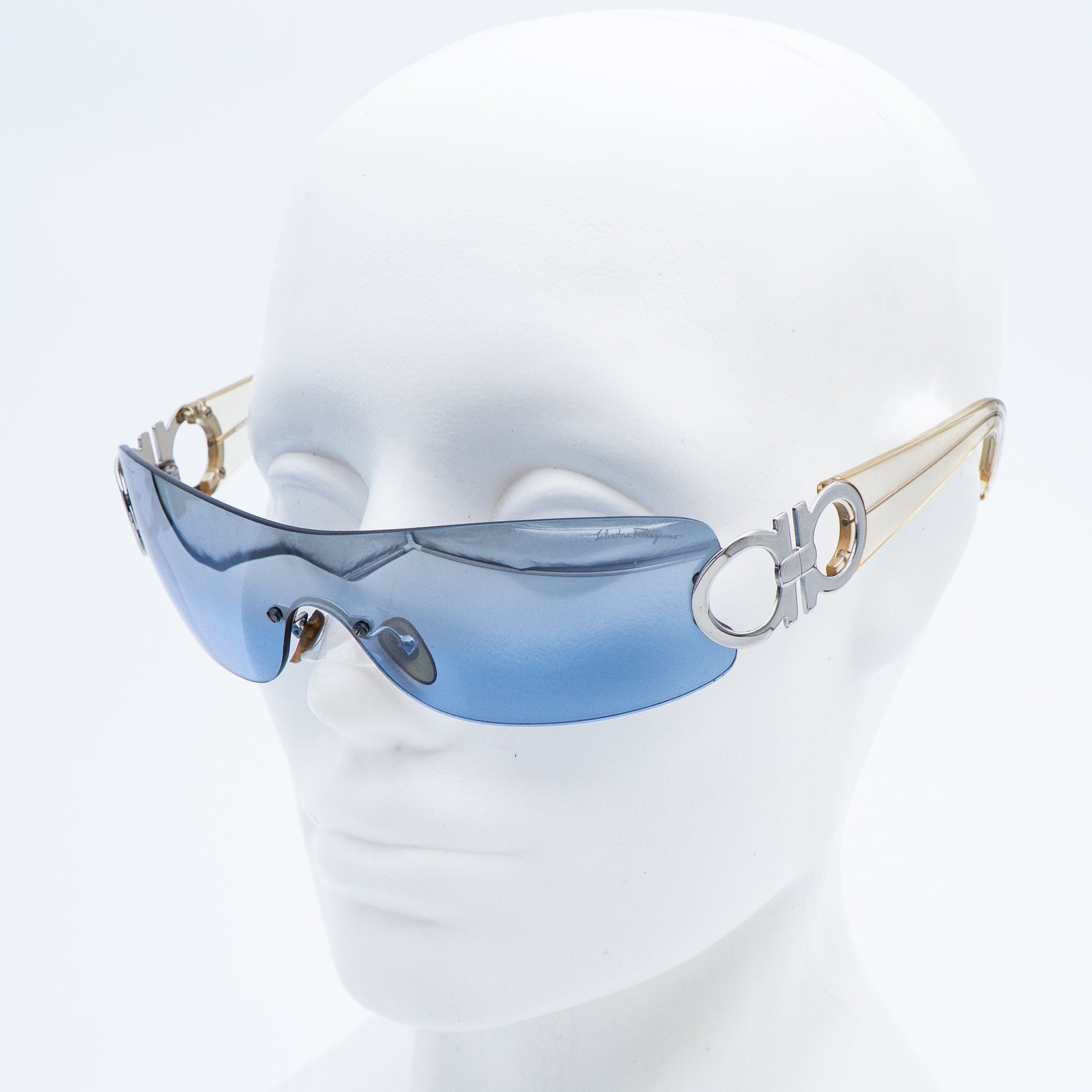 Salvatore Ferragamo 1058 Blue Shield Sunglasses Vintage
