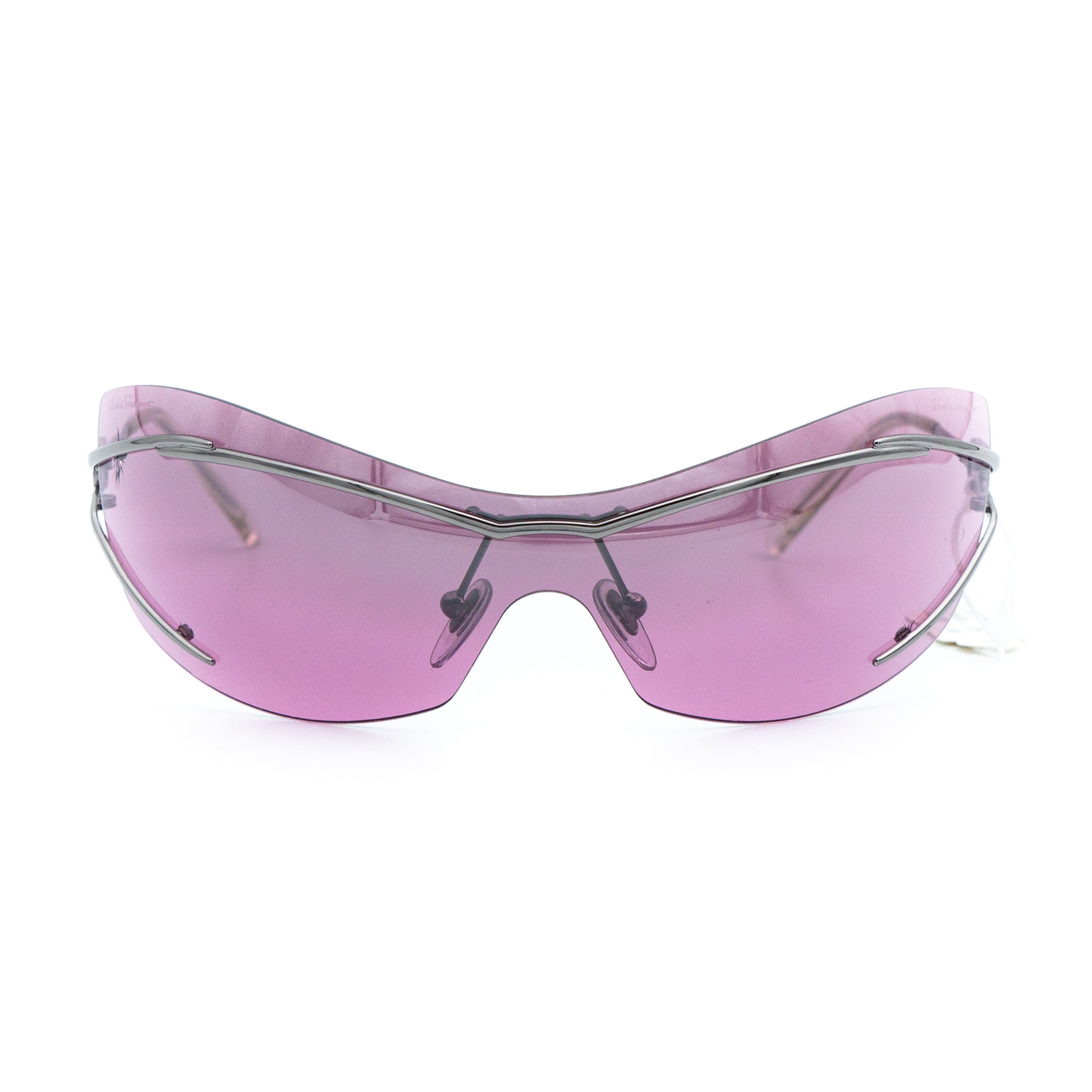 Salvatore Ferragamo 1061 Shield Purple Rimless Sunglasses Vintage