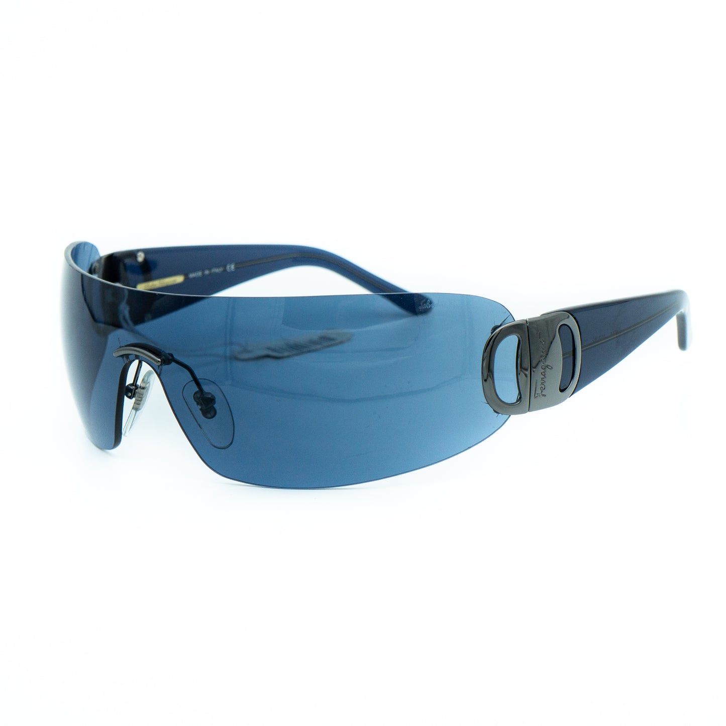 Salvatore Ferragamo 1066 Shield Rimless Blue Sunglasses Vintage