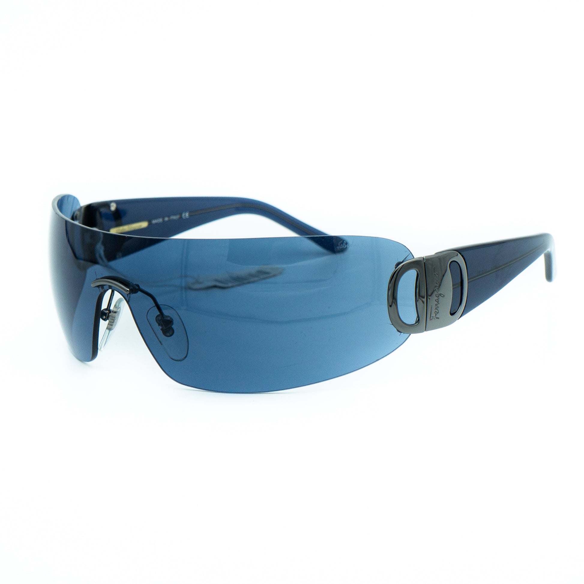 Salvatore Ferragamo 1066 Shield Rimless Blue Sunglasses Vintage