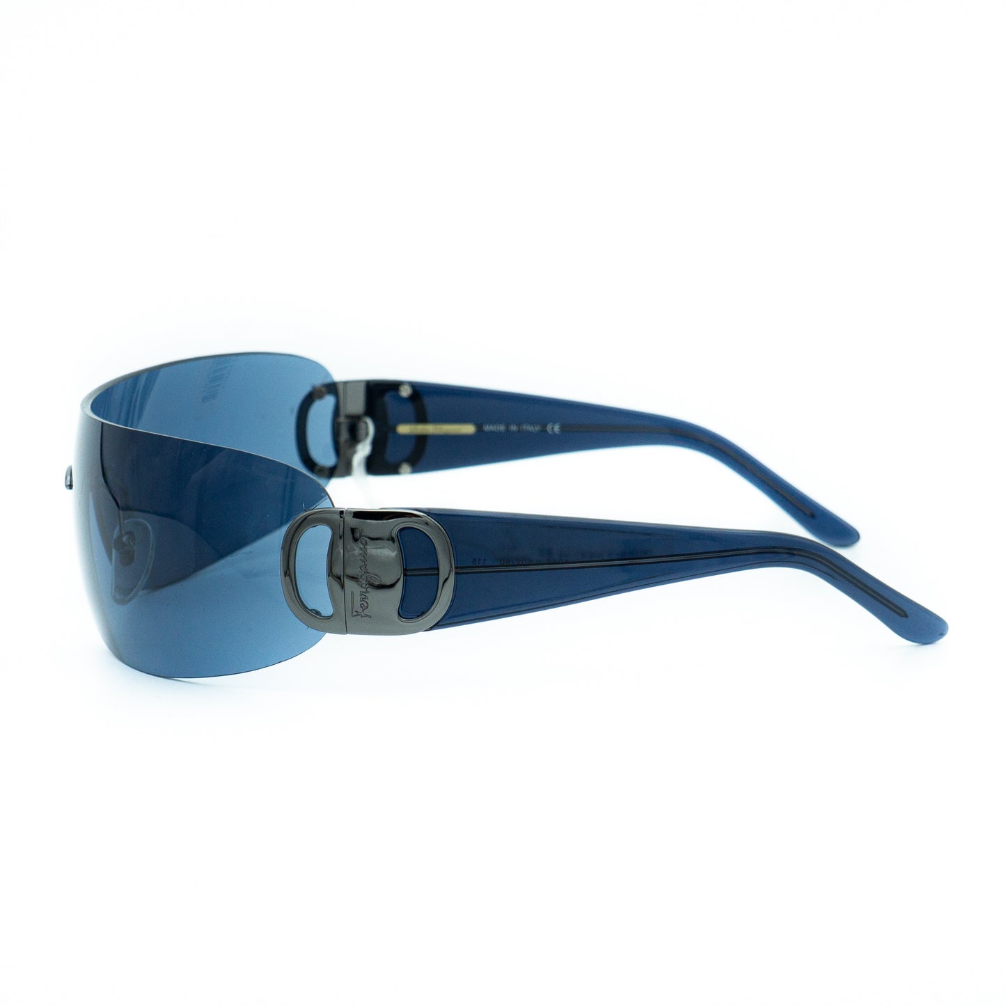 Salvatore Ferragamo 1066 Shield Rimless Blue Sunglasses Vintage