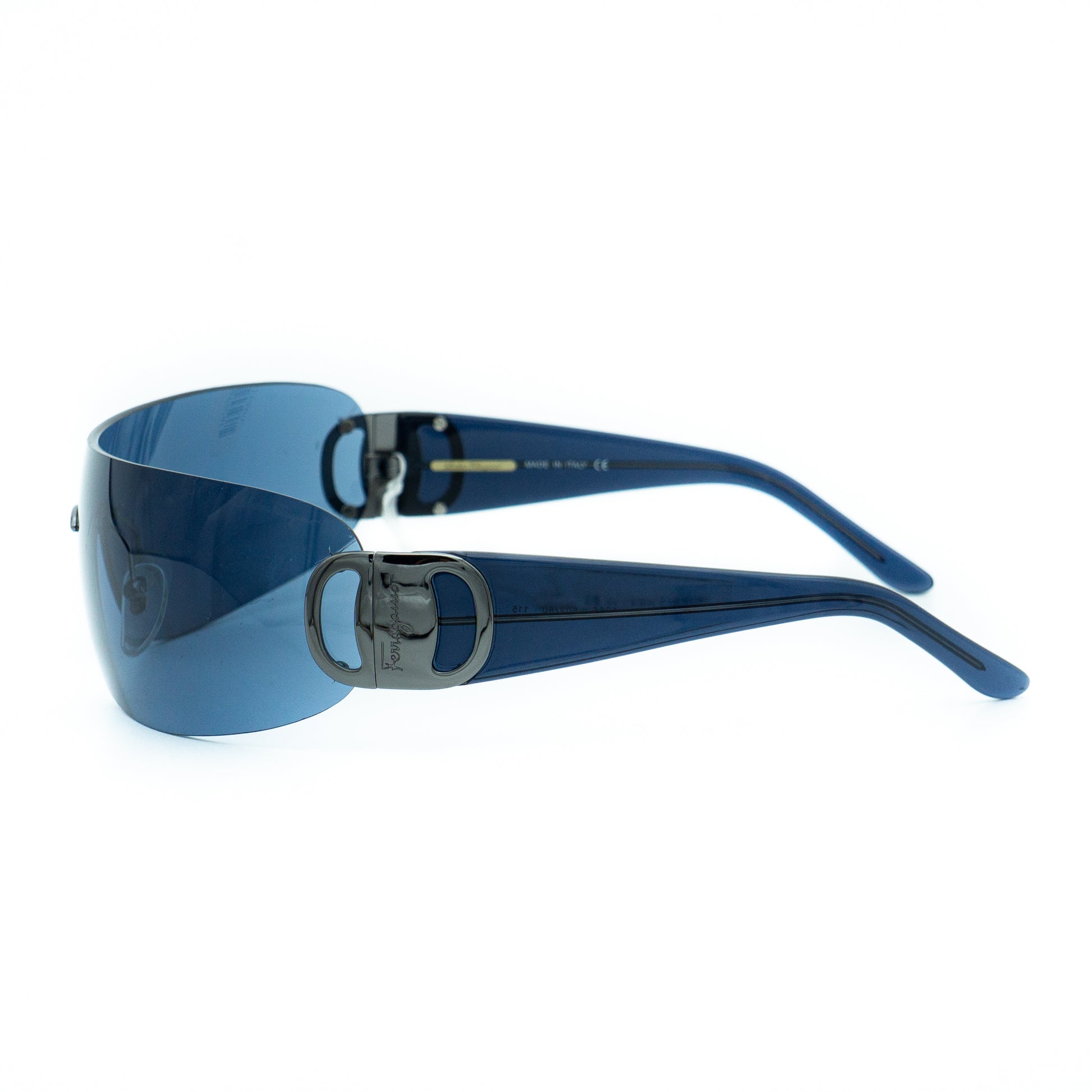 Salvatore Ferragamo 1066 Shield Rimless Blue Sunglasses Vintage