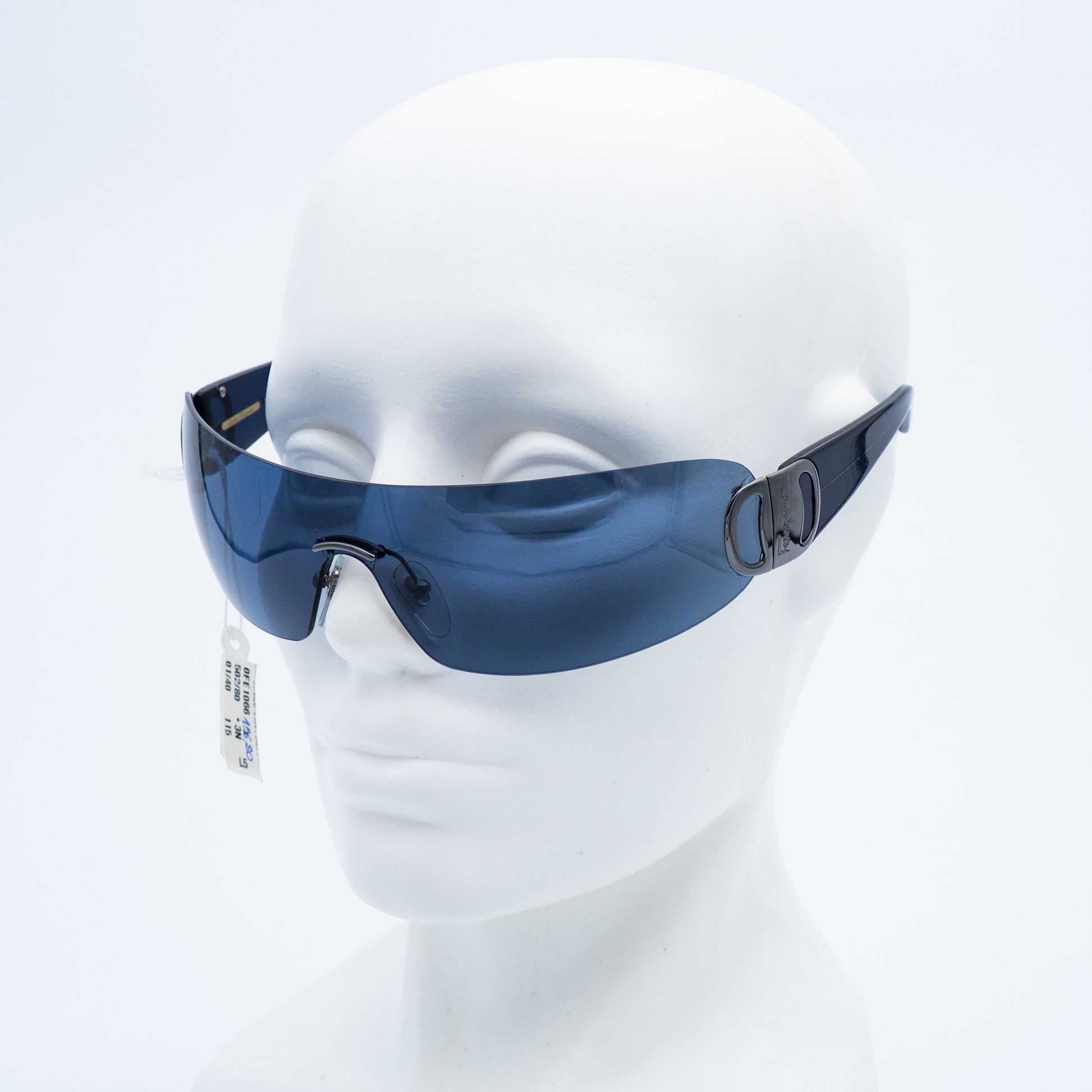 Salvatore Ferragamo 1066 Shield Rimless Blue Sunglasses Vintage