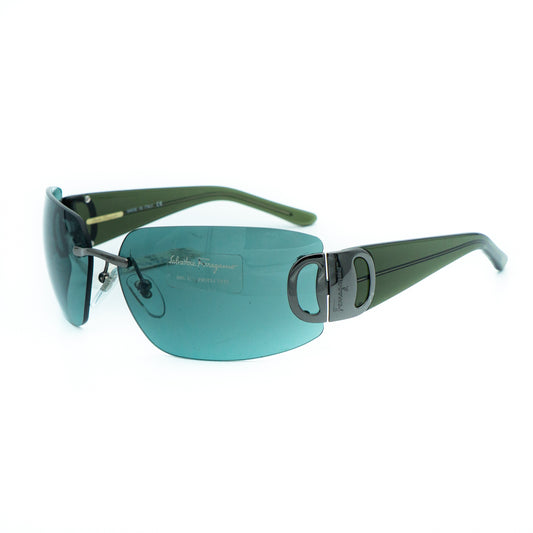Salvatore Ferragamo 1072 Green Shield Rimless Sunglasses Vintage