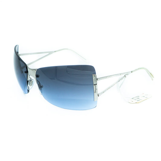 Salvatore Ferragamo 1103-B Blue Shield Rimless Sunglasses Vintage
