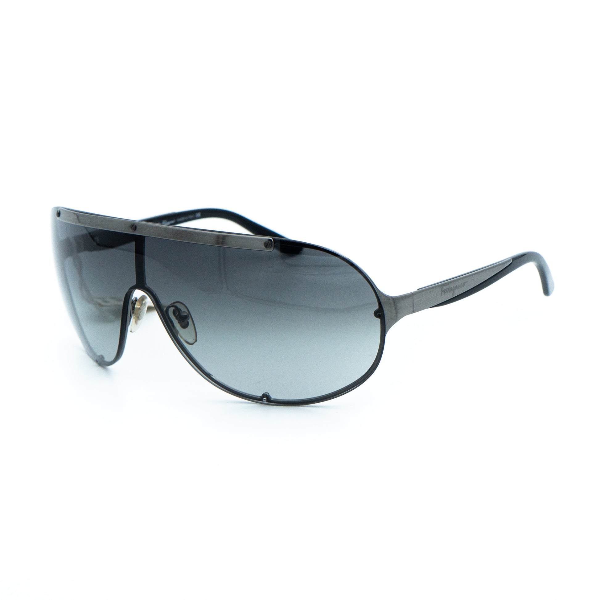 Salvatore Ferragamo 1136 Black Shield Mask Sunglasses Vintage