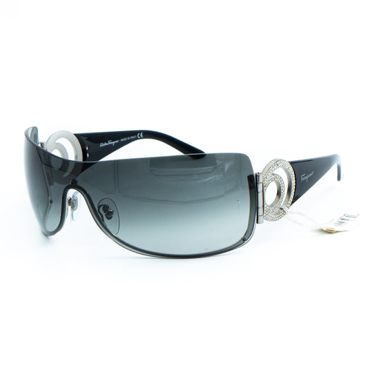Salvatore Ferragamo 1139-B Black Shield Mask Sunglasses Vintage