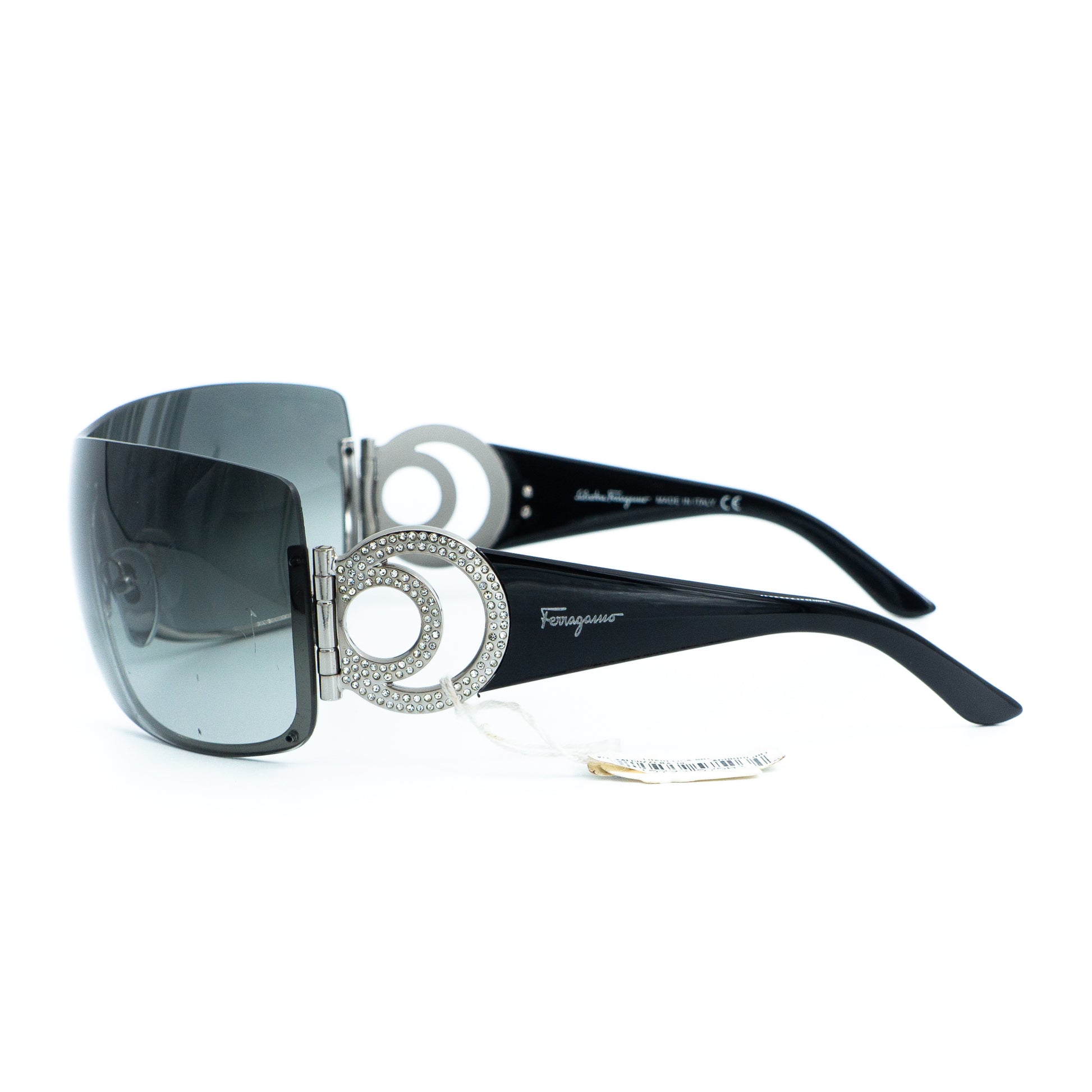 Salvatore Ferragamo 1139-B Black Shield Mask Sunglasses Vintage