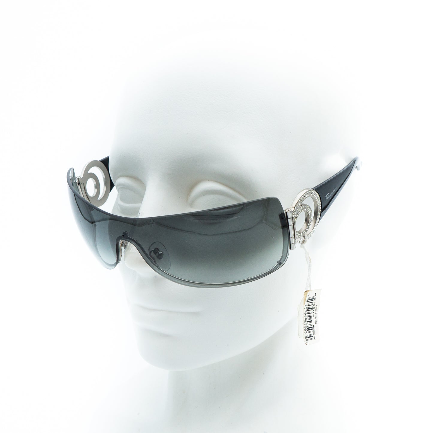 Salvatore Ferragamo 1139-B Black Shield Mask Sunglasses Vintage