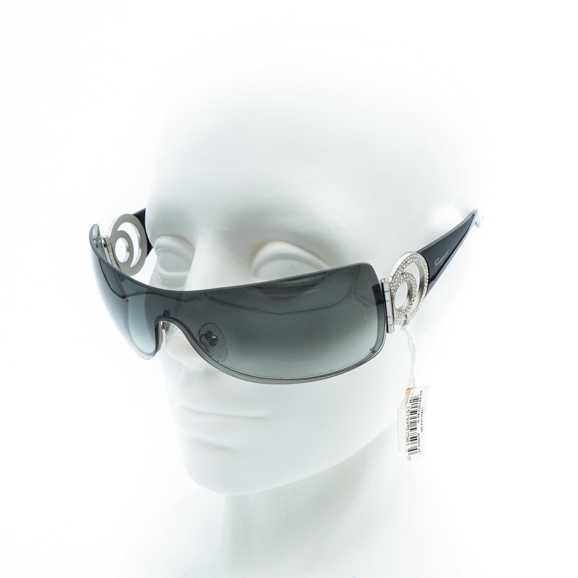 Salvatore Ferragamo 1139-B Black Shield Mask Sunglasses Vintage