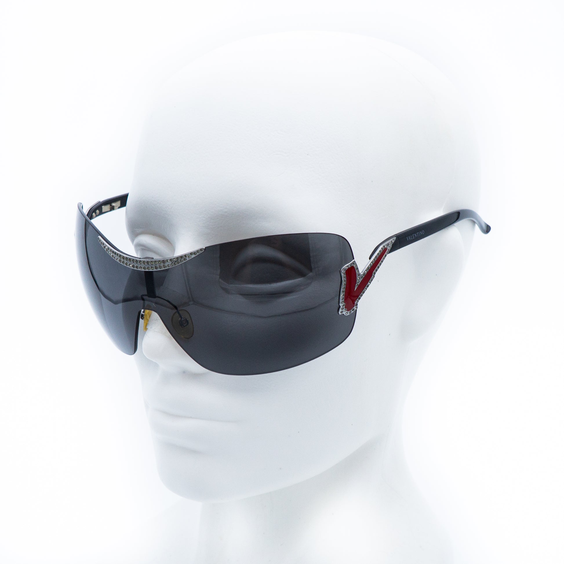 Valentino 5412/S Black Oversized Shield Mask Sunglasses Vintage