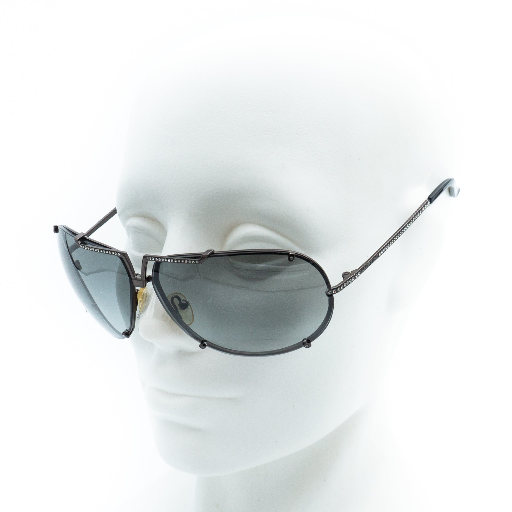 Valentino 5437/S Black Silver Aviator Mask Sunglasses Vintage